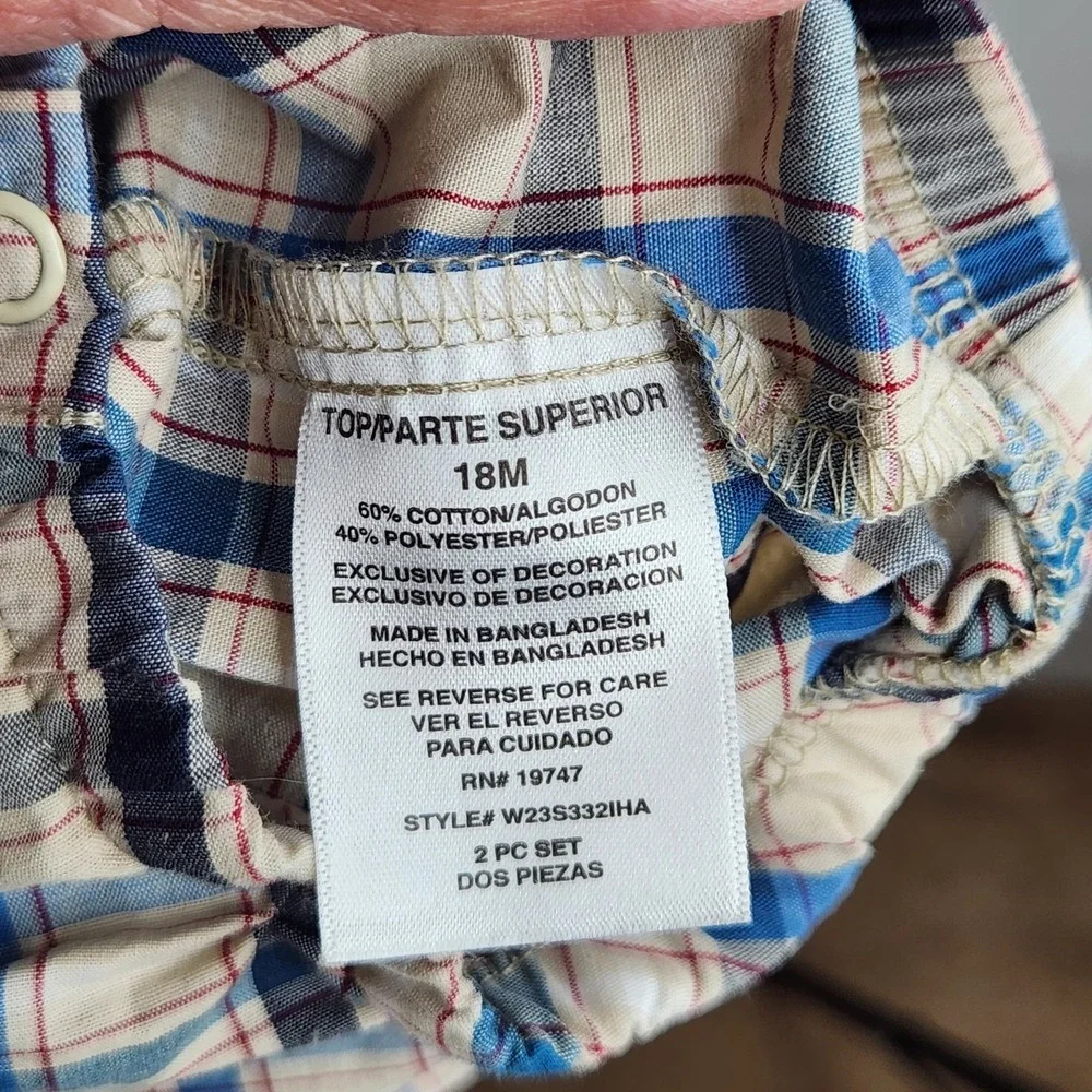 Wrangler Baby Plaid Western Shirt Bodysuit Romper 18 Month Blue Tan Short Sleeve